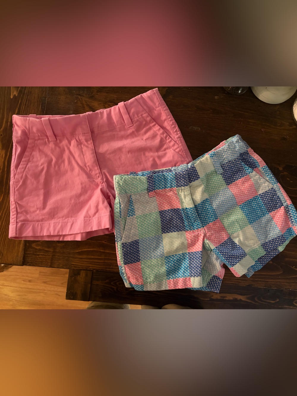 Vineyard Vines Girls bundle Pink Solid Shorts + Pastel Patchwork Shorts